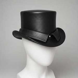 Sombrero de Copa Unisex de Cuero, Estilo Casual para Fiestas, Color Negro, para Adultos, Apto para las Cuatro Estaciones - Product Image 3
