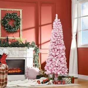 Albero di Natale Artificiale Innevato Non Illuminato Alto 180cm, Albero di Natale Sottile a Forma di Pino con Rami Rosa Realistici - Product Image 2