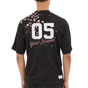 OEM ODM New Sakura V Neck Jersey Oversized Streetwear Minimal Graphic Sports Tee Men Women Breathable Polyester OEM Jersey - Product Image 2