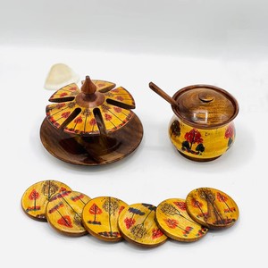 Pot à sucre en bois avec tapis à thé, ensemble de pot à sucre en bois naturel pour la table à thé ou à café, accessoires de cuisine - Product Image 2