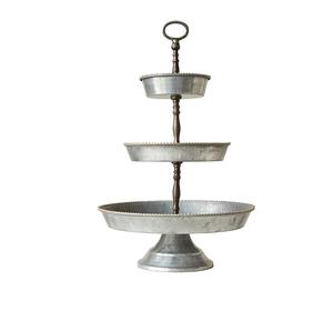 Plateau en métal galvanisé style ferme, support de service rond en acier à 3 niveaux avec poignée à boule, présentoir à desserts pour la décoration intérieure, les événements et les fêtes - Product Image 2