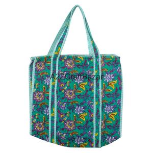 Eco-Friendly Women's 100% Pure Cotton Striped Quilted Tote <b>Bag</b> Long Handle Large Size Travel Ready for Groceries Party Use - Product Image 4