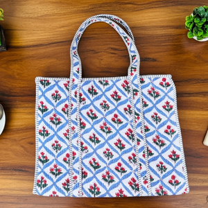 Bolsa de Mano Acolchada de Algodón con Estampado Floral Blanco, Bolsa de Compras con Asa de Hombro Cómoda para Mujer, la Mejor Bolsa de Fibra de Algodón - Product Image 3