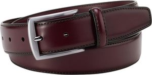 Ceinture en cuir de vachette bordeaux avec boucle rectangulaire argentée, design formel et durable - Product Image 6