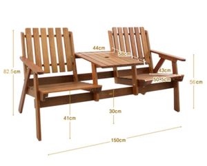 Banco de madera para exteriores Jack and Jill con mesa de centro integrada, asiento auxiliar para jardín, muebles de patio - Product Image 2
