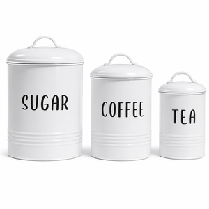 White Metal Kitchen Canister <b>Set</b> for <b>Sugar</b> <b>Coffee</b> <b>Tea</b> Storage with Lids - Product Image 3