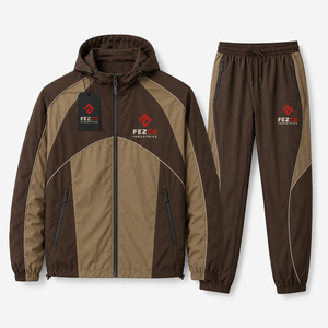 Conjunto Deportivo de 2 Piezas con Capucha, Chaqueta Cortavientos de Invierno OEM/ODM, 100% Algodón, Logotipo Personalizado, Ligero, Estilo Urbano - Product Image 1