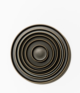 SAFA INTERNATIONAL Ceramic Serving Plate Bohemian Design Black Interior Tan Rim <b>Matte</b> Finish Handmade 300mm Diameter Tableware - Product Image 3