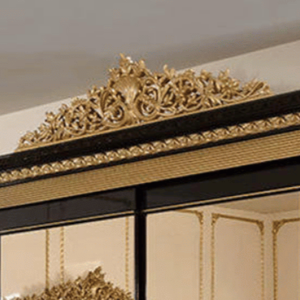 European Classic Luxury <b>Sliding</b> Wardrobe Black Gold Finish Mahogany Wood Hand Carved Mirror Closet Bedroom Furniture Customized - Product Image 5