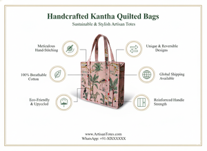 Sac fourre-tout matelassé Kantha à motifs floraux légers en coton durable, broderie indienne vintage, sac à bandoulière pour femme, sac de voyage - Product Image 6