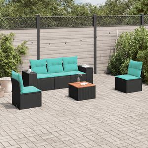 Juego de sofás de patio de ratán sintético negro de 6 piezas con cojines, muebles de exterior - Product Image 1