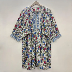 Vestido Midi Informal para Mujer, 100% Algodón Tejido, Estampado Floral Liso/Sólido, Detalles Estructurales, Manga Corta, Cintura Imperio, Estilo Babydoll - Product Image 4