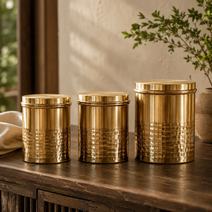 Recipiente de almacenamiento de latón dorado brillante martillado con tapa hermética para organizar la cocina, contenedor de alimentos y especias - Product Image 6