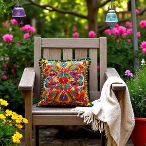 Colorful Mexican Embroidered Pillow <b>Cover</b> – Otomi Style Cushion, Floral <b>Throw</b> Pillow, Handmade Boho Decor, <b>Sofa</b> or Bed Accent - Product Image 2