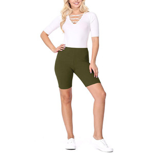 Short cycliste taille haute vert olive pour femme en tricot de spandex et polyester, décontracté, respirant, avec taille élastique, anti-frottement, style sportif - Product Image 6