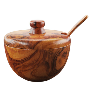 Wood <b>Spice</b> <b>Jar</b> Rustic Wooden Sugar Bowl with Lid Customized Logo Handicrafts Wood Sugar Pot - Product Image 1
