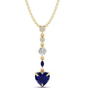 Collier pendentif REYES, nouveau design, argent sterling 925, saphir bleu taille cœur 3,46 carats avec moissanites, forme goutte d'eau - Product Image 2
