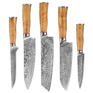 Ensemble de couteaux de chef Damas, couteaux de cuisine haut de gamme, manche en bois, couverts professionnels, fournisseur en gros - Product Image 1