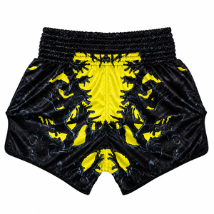 Pantalones Cortos de Muay Thai Personalizados para Hombre, de Satén, Rojos, Amarillos y Negros, Estampados, de Secado Rápido, Corte Regular, para Artes Marciales - Product Image 2
