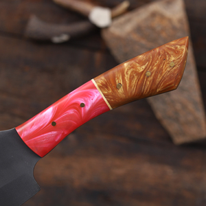 Cuchillo de caza de hoja fija Nordic Forge Gut Hook con acabado en ácido, mango de resina, espiga completa, cuchillo personalizado OEM/ODM, funda de cuero - Product Image 4