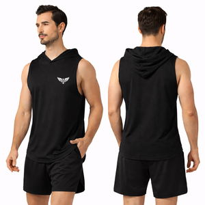 Camiseta sin mangas con capucha para hombre, chaleco con capucha para gimnasio y fitness, camiseta con capucha de algodón para entrenamiento muscular, ropa deportiva de verano con logo personalizado - Product Image 4
