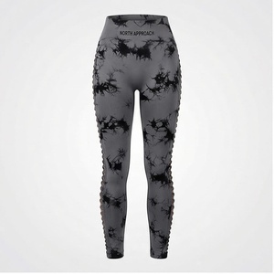 North Approach High Waist Full Length Yoga Leggings Ruched <b>Tie</b> <b>Dye</b> Print Spandex Polyester Four-Way Stretch - Product Image 1