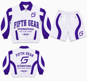 Fifth Gear International windbreaker set Tracksuit Set Full Sleeve Zipper Sporty Design <b>White</b> Purple Color Blocking Unisex Adult - Product Image 4