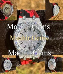 Reloj de Lujo para Hombre, Diseño Hip Hop, Automático, con Correa de Goma Roja Camuflada, Caja de Acero Inoxidable con Moissanita, Cierre de Pulsera - Product Image 3