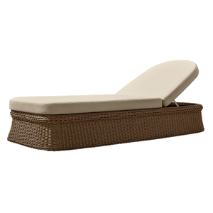 Chaise longue de piscine en teck moderne, mobilier haut de gamme en rotin tressé pour espaces extérieurs relaxants avec coussin confortable - Product Image 1