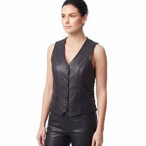 Women's 100% Polyester Vest V-Neck Button Down Lightweight Sleeveless Side Lace Winter Outerwear - Product Image 1