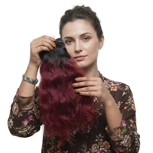 Long Dark Root Red for Indian Remy Hair Double Drawn 100% Density <b>Wig</b> with Natural Wave Texture Silk Base HD Transparent - Product Image 6