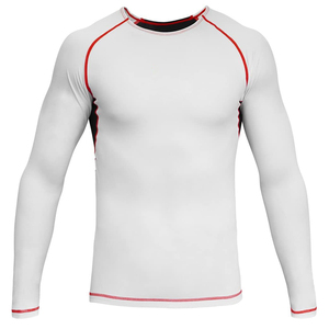 เสื้อรัดรูปแขนยาวสำหรับผู้ชาย สีดำขอบแดง แห้งเร็ว ผลิตจากผ้าสแปนเด็กซ์/ไนลอน พิมพ์ลายด้วยเทคนิคการถ่ายเทความร้อน สำหรับผู้ใหญ่ - Product Image 4
