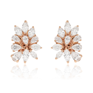 Rose Gold Diamond Flower Necklace and Earring Set Marquise Cut Women's Romantic Wedding Jewelry - Product Image 3