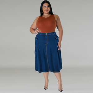 Falda Larga de Mezclilla para Mujer, de Moda, de Cintura Alta, de Algodón, con Volantes Elegantes y Ajuste Ceñido, en Oferta - Product Image 2