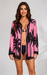 Wholesale Custom <b>Hawaiian</b> Summer <b>Shirts</b> <b>Womens</b> Tropical Floral Button Down Short Sleeve Loose Beachwear Holiday Casual OEM ODM - Product Image 4