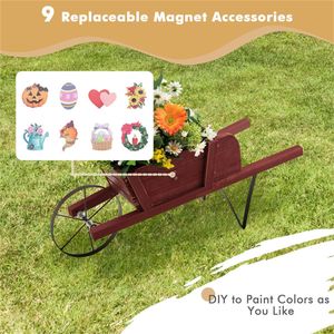 Carriola in Legno 2-in-1 con Fioriera e 9 Accessori Magnetici per Giardino e Cortile - Product Image 2