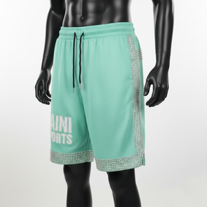 กางเกงขาสั้นว่ายน้ำผ้าไนลอน/คอตตอนสีเขียวมิ้นท์แบบสวมใส่สบาย ระบายอากาศได้ดี พร้อมโลโก้แบบรีดร้อนตามสั่งสำหรับผู้ชาย - Product Image 1