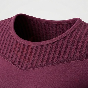 <b>Women</b> Burgundy Ribbed Seamless Yoga Set Long Sleeve Crop <b>Top</b> High Waist Leggings 2 Piece - Product Image 4