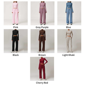 Custom Women's Solid Quick Dry Sports Fitness Sets Breathable Long Sleeve Loose Wide Leg Sweatpants Running Gym Sets - Product Image 2