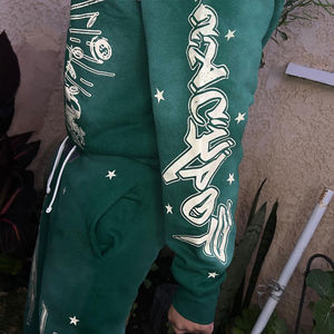 ชุดวอร์มวินเทจผู้ชาย ปักลายแบบดิสเทรส ชุดสเวตเชิ้ต 500 กรัม เสื้อฮู้ดซิป แจ็คเก็ตยีนส์ฟอกสี กางเกงจ็อกเกอร์ขายาวทรงตรง ชุดวอร์ม - Product Image 3