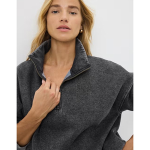 Men's Women's Half Zip Sweatshirt Oversized <b>Mock</b> <b>Neck</b> Plain Cotton Custom Streetwear <b>Top</b> acid wash - Product Image 2