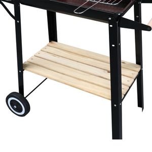 85*42*86cm Black Red Square Enamel Charcoal Oven with Four Legs and Wheels for Outdoor BBQ Grills - Product Image 2