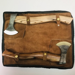 Handmade <b>Axe</b> Carbon Steel Blade Wood <b>Handle</b> With Leather Sheath Outdoor Knife - Product Image 6