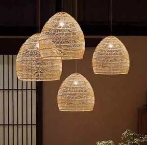 Large Hand-Woven Wicker Modern Decorative Ceiling Hanging Rattan Pendant <b>Light</b> for <b>Dining</b> Room Restaurant - Product Image 6