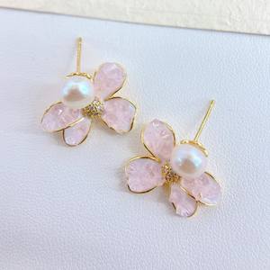 Trendy Gradient Pink Crystal Stone <b>Stud</b> Earrings High-End Geometric Design Fresh Sweet Pure <b>Silver</b> with <b>Small</b> Fresh Temperament - Product Image 2