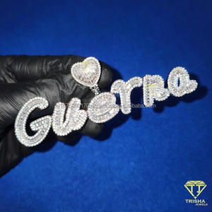 Collar de lujo con colgante "Guerna" con diamante moissanita, cadena estilo hip hop, collar personalizado con letras para hombre y mujer - Product Image 1