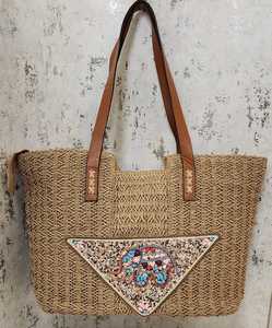 Bolso de mano de paja a la moda, bolso tejido de gran capacidad con una sola correa y parte superior abierta para viajes a la playa - Product Image 3