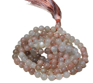 Collar de Cuentas Mala de Piedra Lunar Natural de Todos los Colores, 108 Cuentas Anudadas, Hecho a Mano, Estilo Bohemio Indio, Unisex, Certificado por Terceros - Product Image 1
