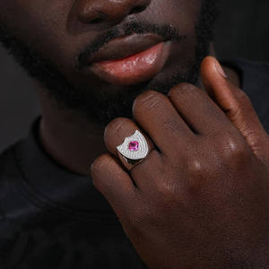 Diamond Shield Signet Ring 18k Gold Plated Luxury Hip Hop Jewelry <b>Cushion</b> Cut Fancy Color IGI Certified <b>Statement</b> Band - Product Image 1