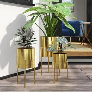 Juego de Maceteros Modernos de Latón para Interiores, Diseño Minimalista, Macetas de Metal Cromado para Decoración del Hogar - Product Image 1